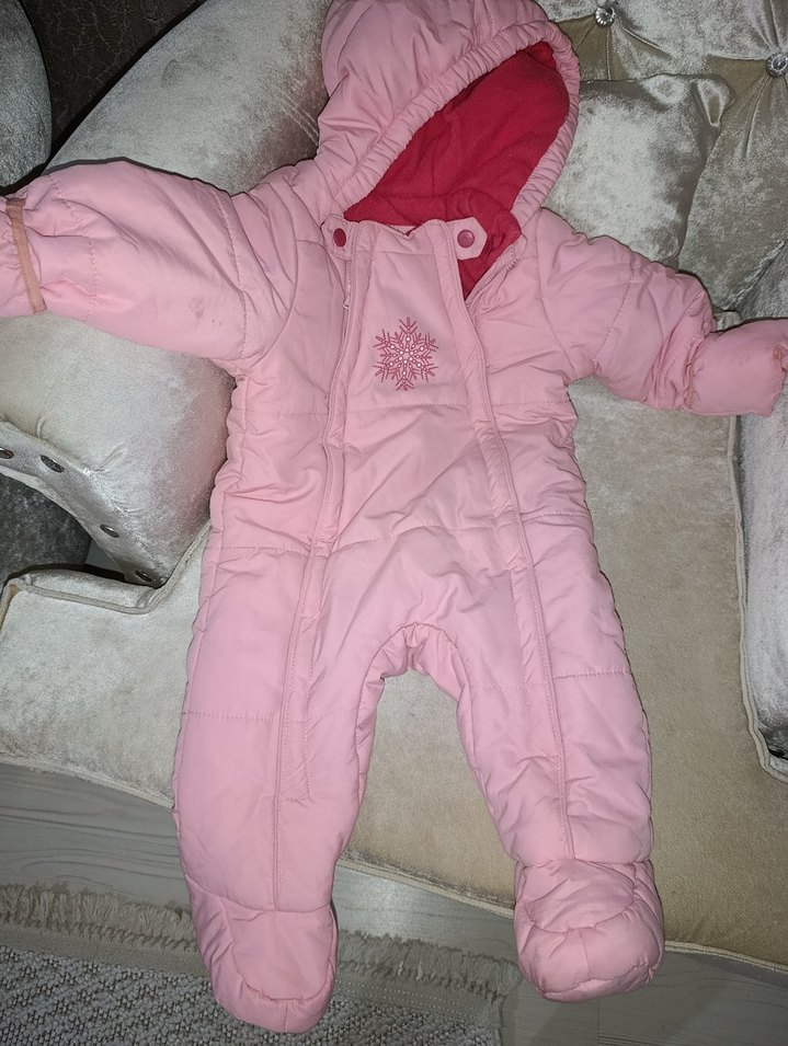 Kapüşonlu, Kürk Detaylı Pembe Bebek astronot mont - Görsel 2