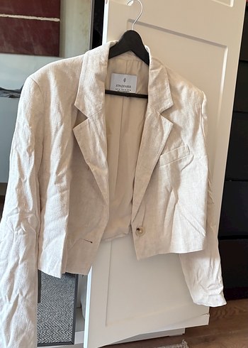 Stradivarius Ekru Keten Blazer Ceket