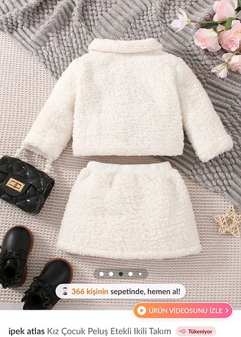 Kız Çocuk Beyaz Peluş Etekli İkili Takım - Görsel 3