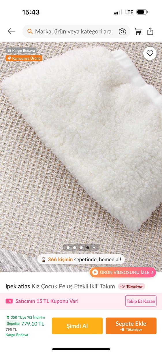 Kız Çocuk Beyaz Peluş Etekli İkili Takım - Görsel 4