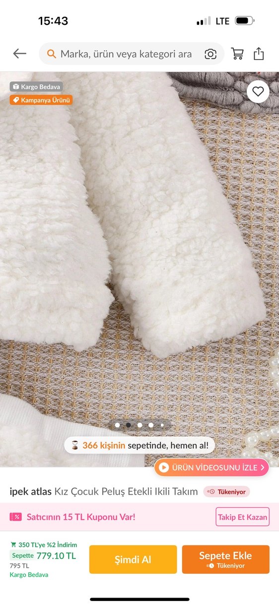 Kız Çocuk Beyaz Peluş Etekli İkili Takım - Görsel 2