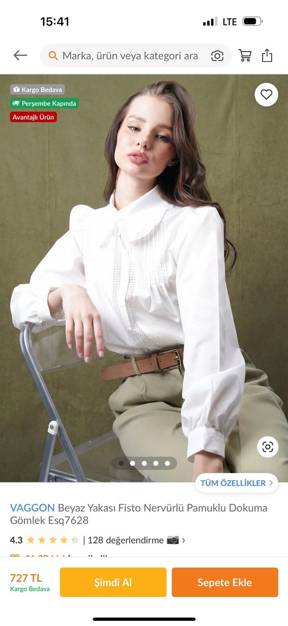 VAGGON Beyaz Pamuklu Uzun Kollu Gömlek - Görsel 2