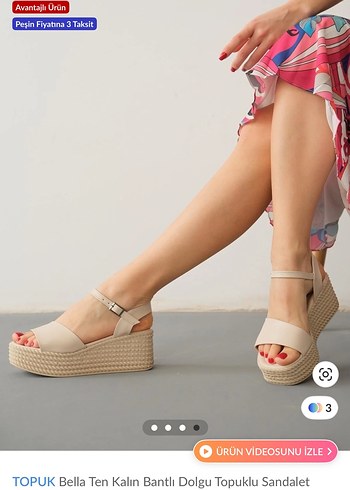Bej Bantlı Dolgu Topuk Kadın Sandalet - Görsel 4
