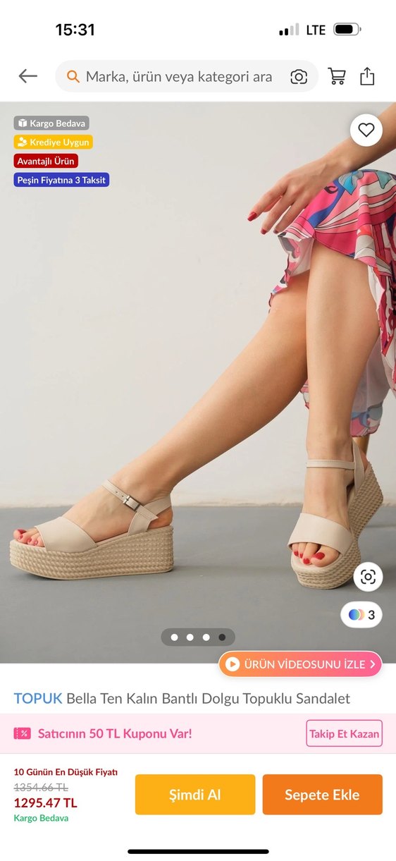 Bej Bantlı Dolgu Topuk Kadın Sandalet - Görsel 4