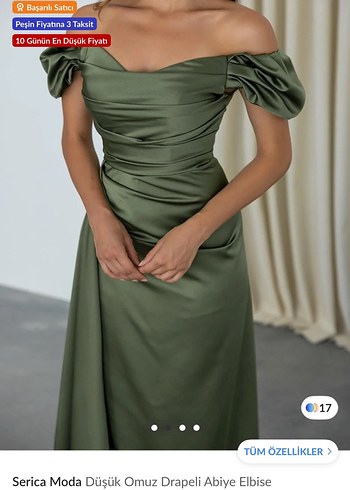 Serica Moda Düşük Omuz Drapeli Abiye Elbise - Görsel 5