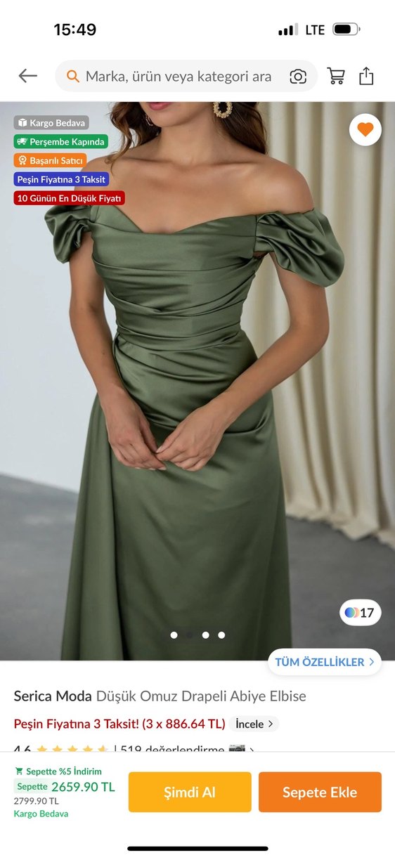 Serica Moda Düşük Omuz Drapeli Abiye Elbise - Görsel 5