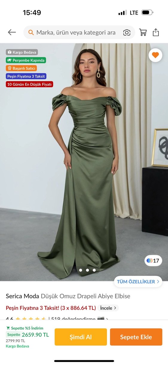 Serica Moda Düşük Omuz Drapeli Abiye Elbise - Görsel 3