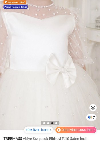 Beyaz Kız Çocuk Tüllü Abiye Elbise gelinlik - Görsel 3
