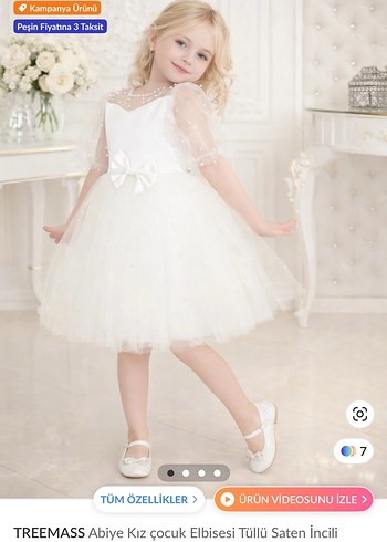 Beyaz Kız Çocuk Tüllü Abiye Elbise gelinlik - Görsel 2