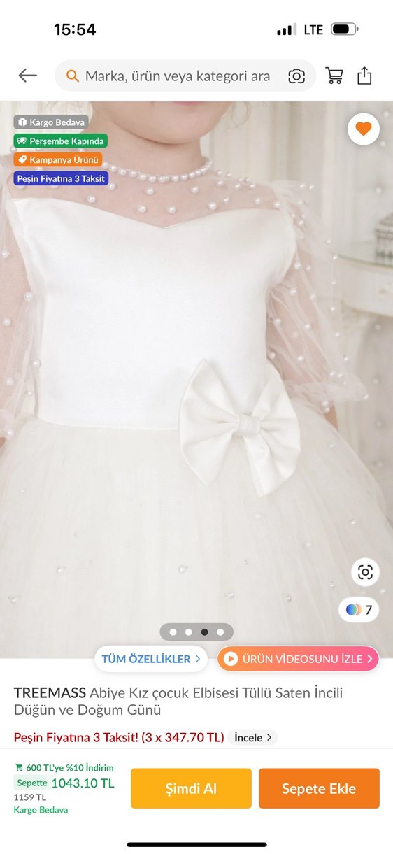 Beyaz Kız Çocuk Tüllü Abiye Elbise gelinlik - Görsel 3