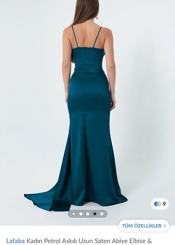 Lafaba Kadın Petrol Uzun Askılı Saten Abiye Elbise - Görsel 4