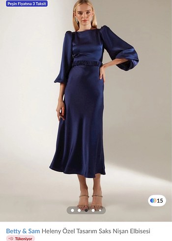 Betty & Sam Heleny Saks Mavi Uzun Elbise - Görsel 3