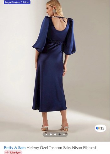 Betty & Sam Heleny Saks Mavi Uzun Elbise - Görsel 5