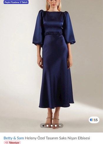 Betty & Sam Heleny Saks Mavi Uzun Elbise - Görsel 4