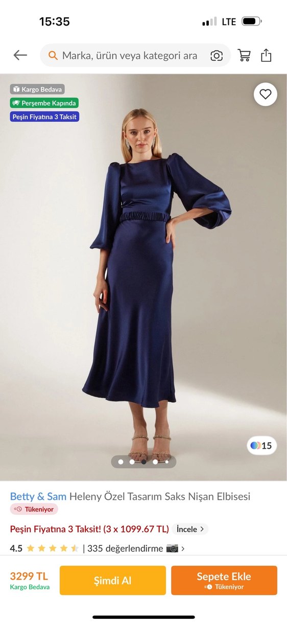 Betty & Sam Heleny Saks Mavi Uzun Elbise - Görsel 3