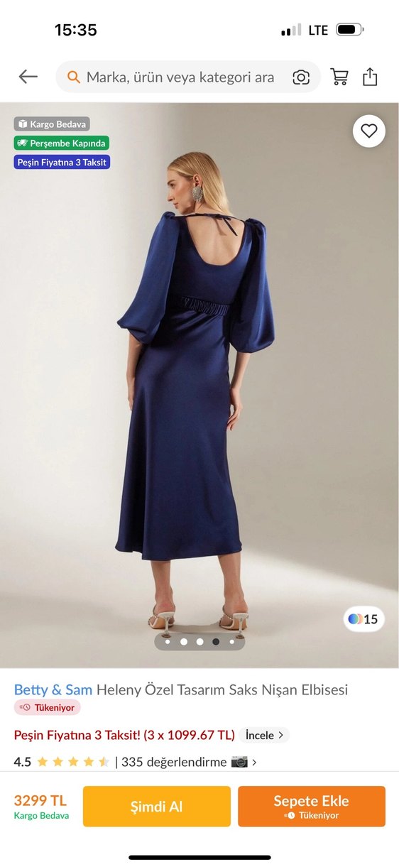 Betty & Sam Heleny Saks Mavi Uzun Elbise - Görsel 5