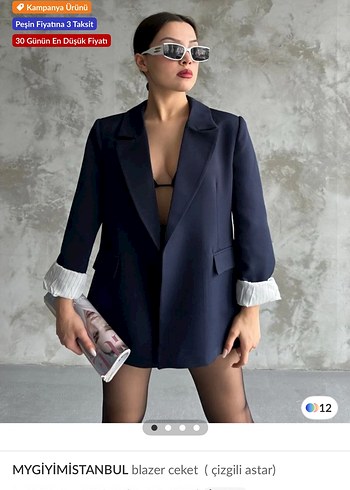 Kadın lacivert Çizgili Mini Blazer Ceket - Görsel 2