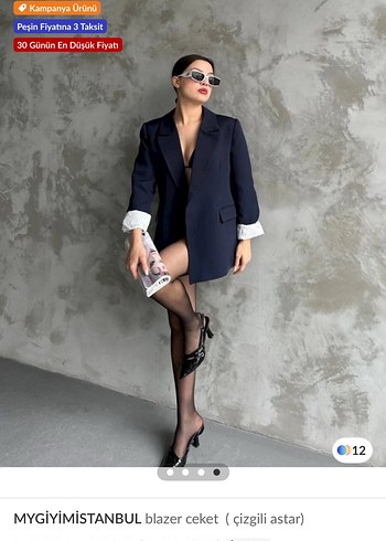 Kadın lacivert Çizgili Mini Blazer Ceket - Görsel 5