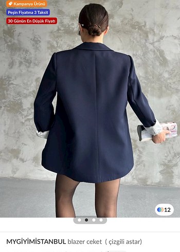 Kadın lacivert Çizgili Mini Blazer Ceket - Görsel 3