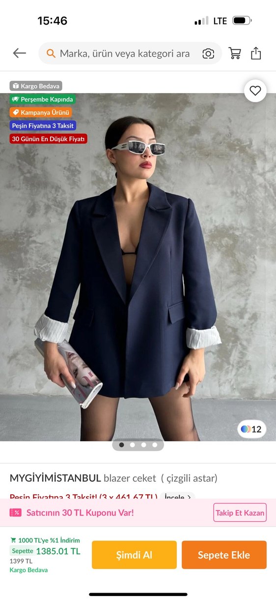 Kadın lacivert Çizgili Mini Blazer Ceket - Görsel 2