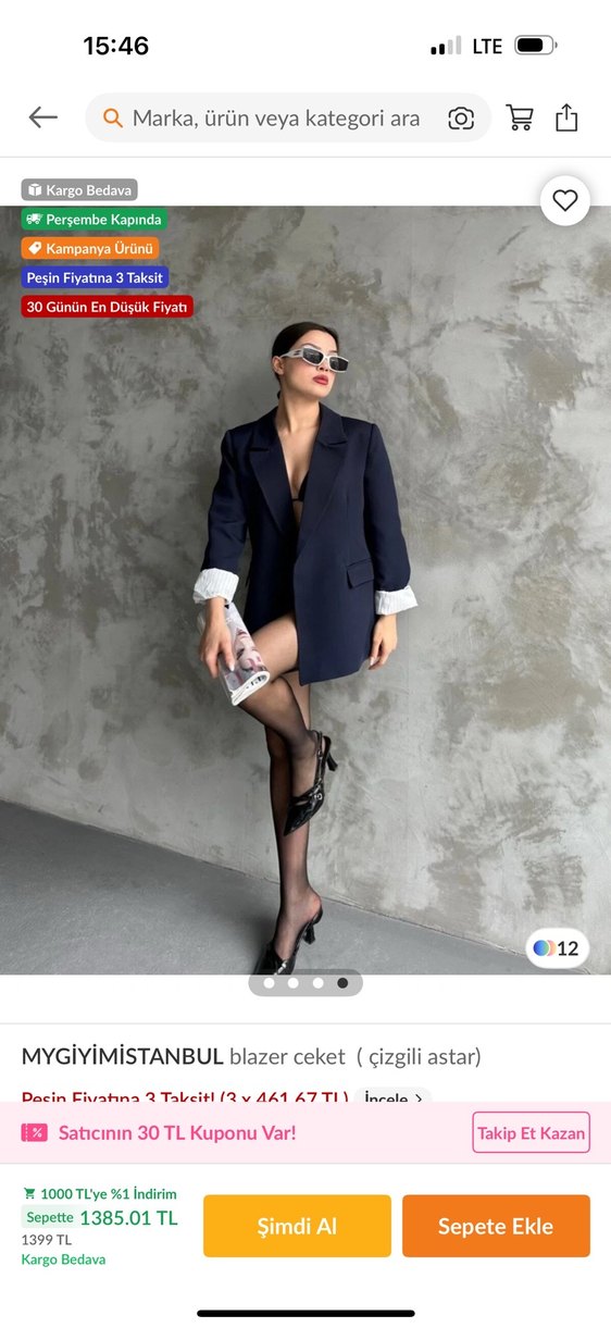 Kadın lacivert Çizgili Mini Blazer Ceket - Görsel 5