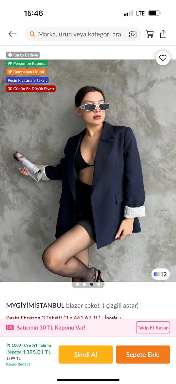 Kadın lacivert Çizgili Mini Blazer Ceket - Görsel 4