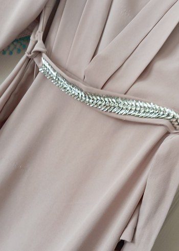 Bej Uzun Drapeli Kadın Elbise - Görsel 3