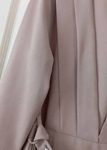 Bej Uzun Drapeli Kadın Elbise - Görsel 2