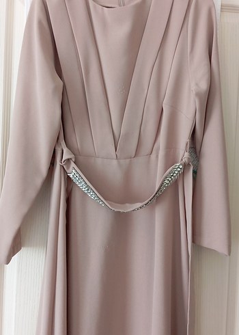 Bej Uzun Drapeli Kadın Elbise - Görsel 6