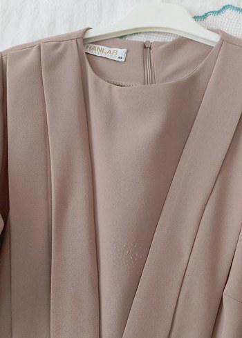 Bej Uzun Drapeli Kadın Elbise - Görsel 5