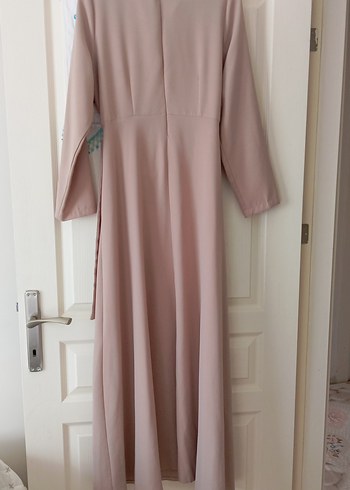 Bej Uzun Drapeli Kadın Elbise - Görsel 7