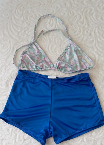 Kız Çocuk Mavi Bağlamalı Bikini Takımı