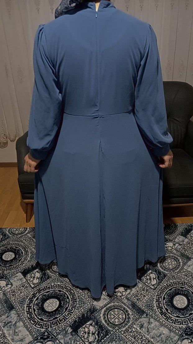 Mavi Uzun Kollu Salaş Kadın Elbise - Görsel 3