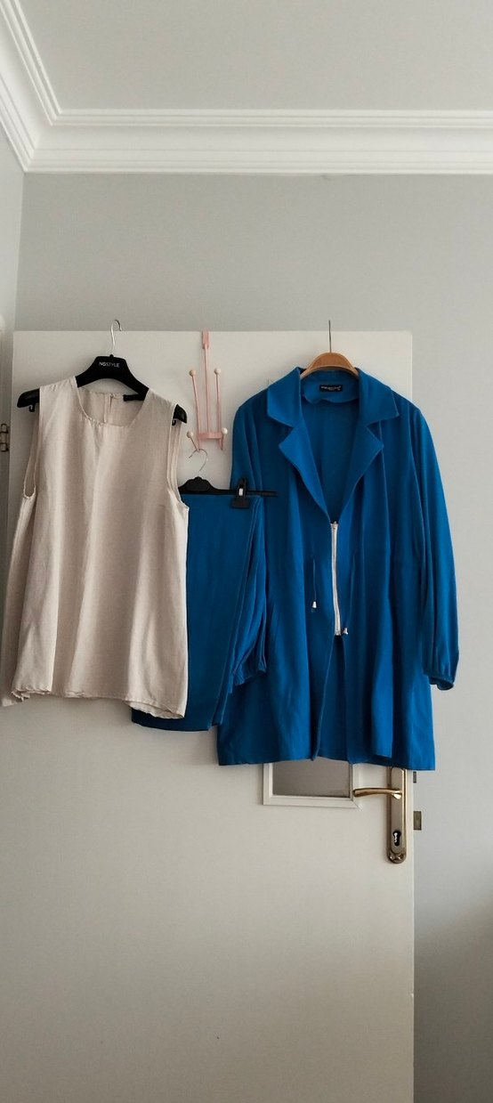 Mavi Keten Üçlü takım - Görsel 3