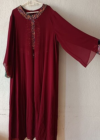 52 Beden bordo Renk Büyük Beden Tesettür Elbise