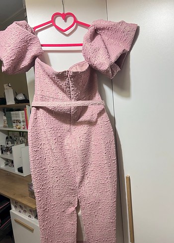 34 Beden Pudra Pembe Straplez Kemerli Mini Abiye Elbise