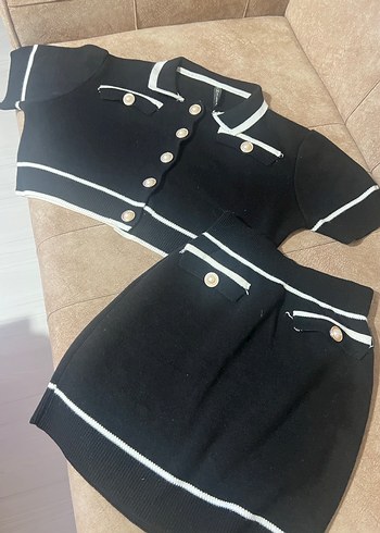 Düğmeli Siyah Mini Kadın Takım
