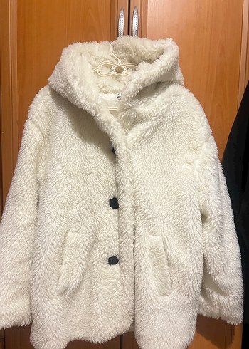 Beyaz Midi Kadın Suni Kürk Mont - Görsel 4