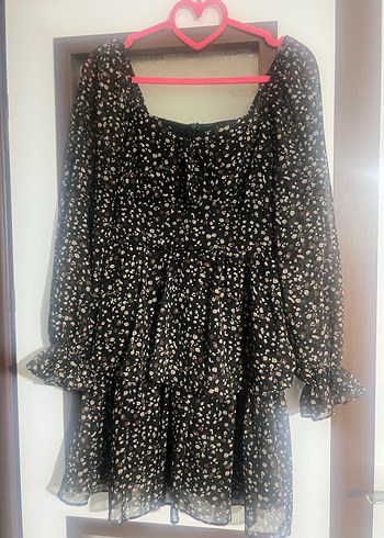 Kahverengi Desenli Mini Elbise - Görsel 2