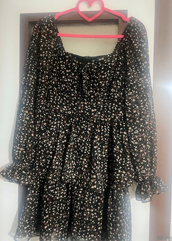 Kahverengi Desenli Mini Elbise - Görsel 3