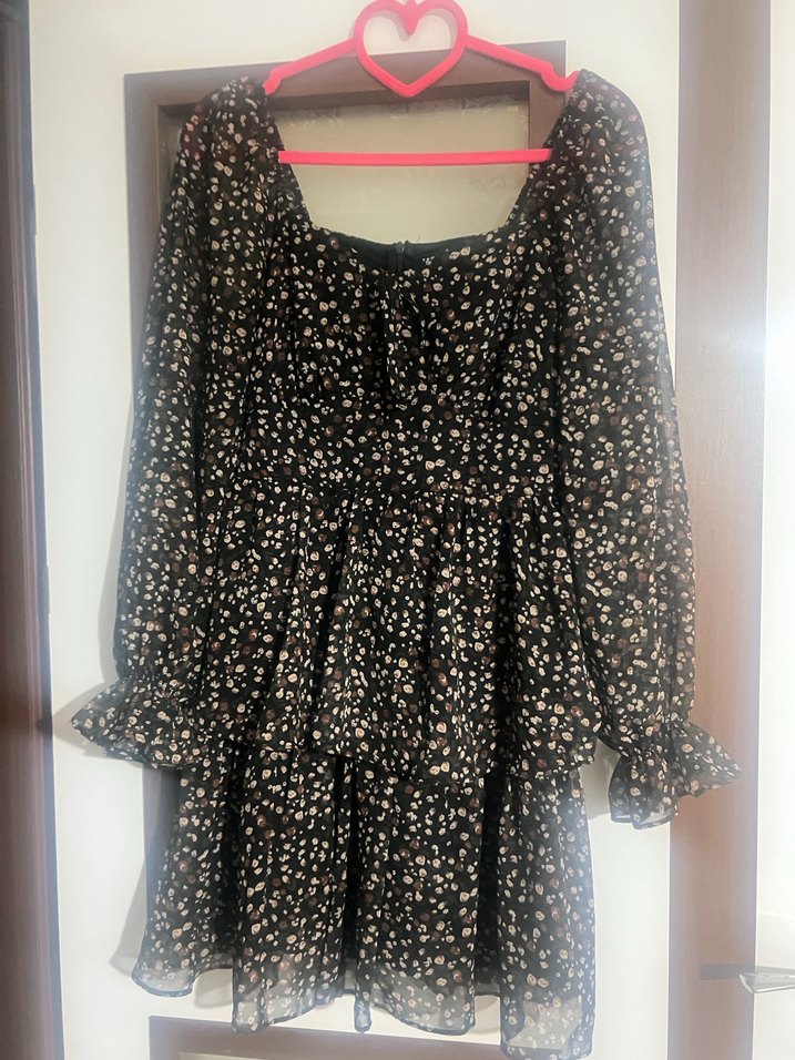 Kahverengi Desenli Mini Elbise - Görsel 2