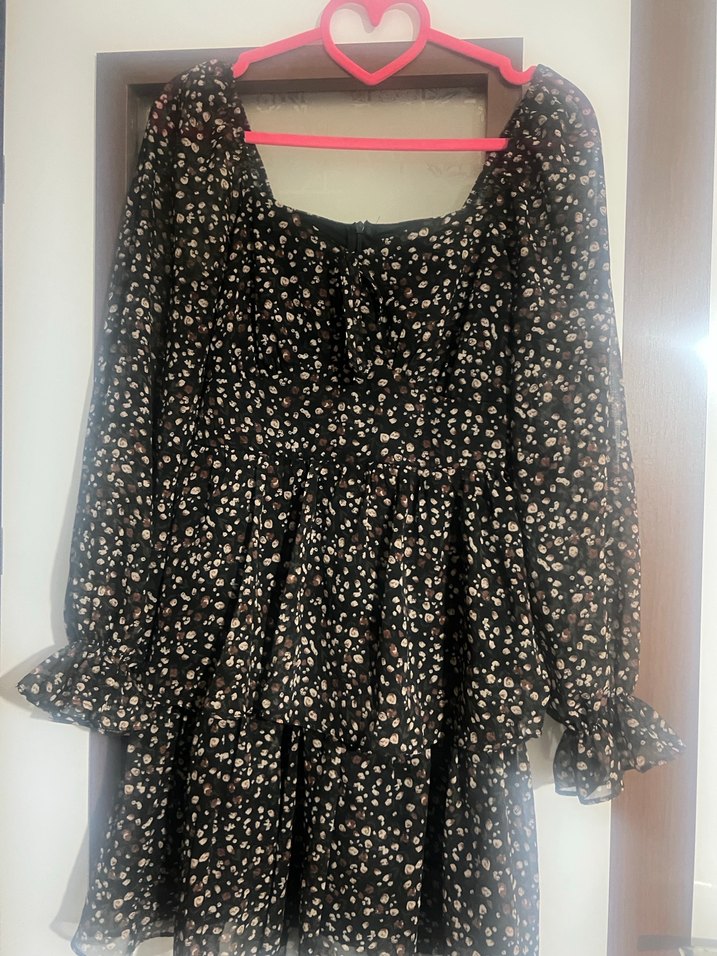 Kahverengi Desenli Mini Elbise - Görsel 3