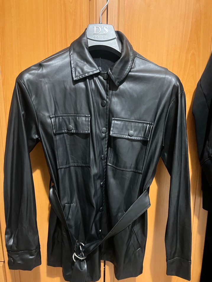 Kemerli Siyah Deri Kadın Ceket - Görsel 2