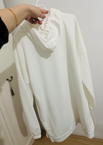 Beyaz krem tonlarında Kapüşonlu Oversize Sweatshirt - Görsel 3