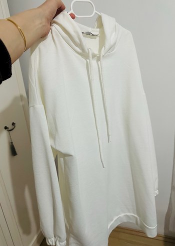 Beyaz krem tonlarında Kapüşonlu Oversize Sweatshirt - Görsel 2