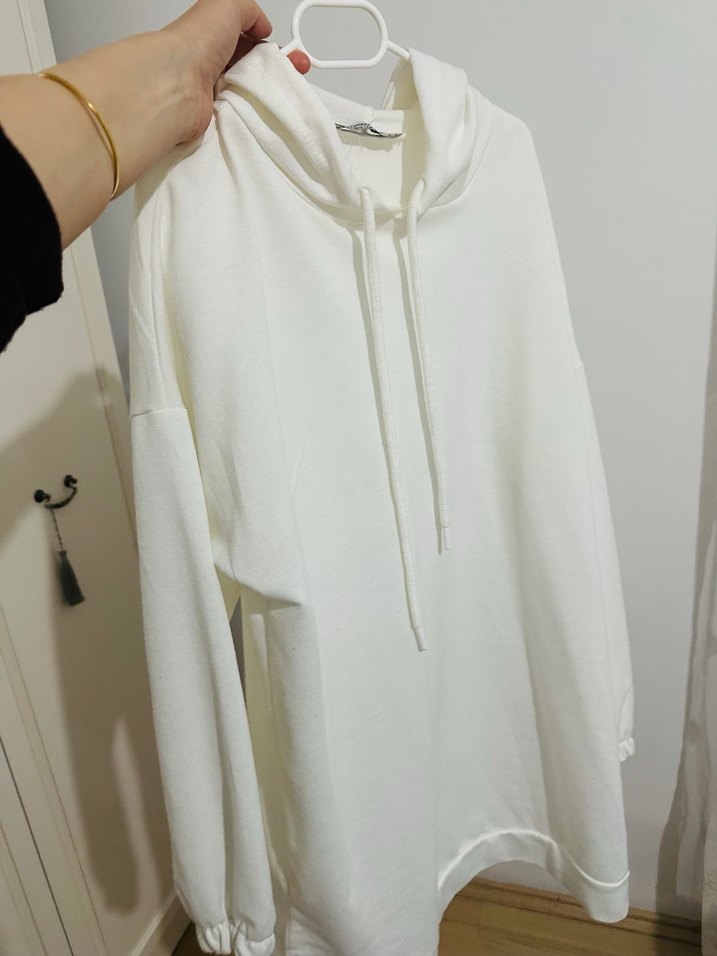 Beyaz krem tonlarında Kapüşonlu Oversize Sweatshirt - Görsel 2