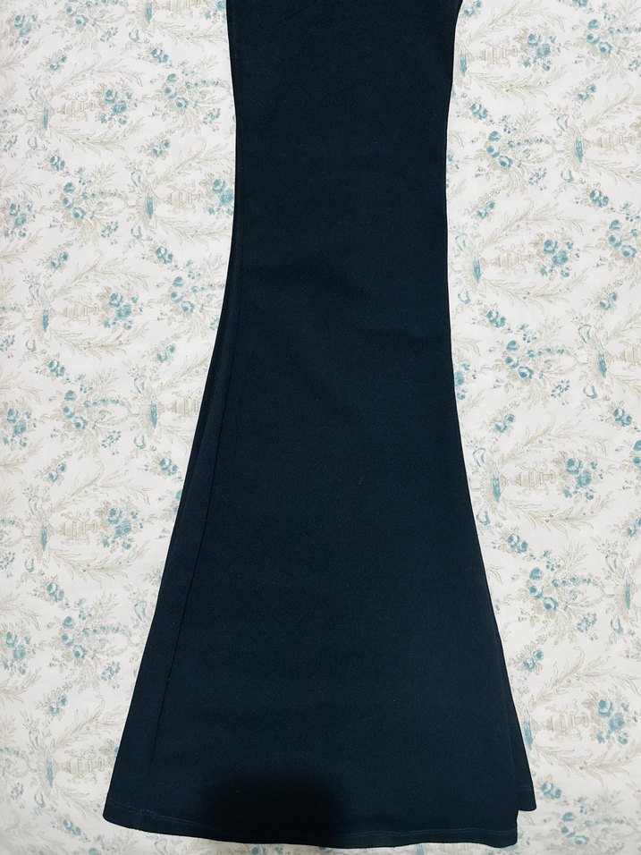 Siyah Kadın Midi Kumaş İspanyol paça esnek - Görsel 2