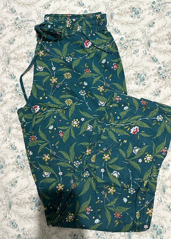 Yeşil Çiçekli Dantelli Bohem Kadın pijama altı - Görsel 2