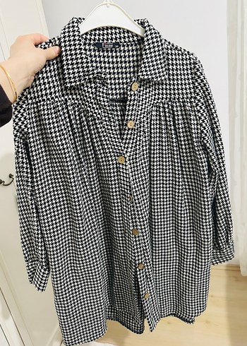 Kadın Gri Kareli Düğmeli Midi Tunik - Görsel 3