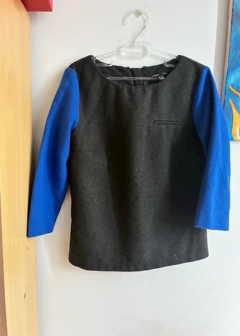 Mango Casual Gri Saks Mavisi Renk Bloklu Bluz